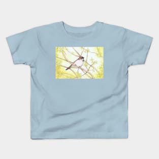 Sparrow in a Forsythia Bush Watercolor Illustration Kids T-Shirt